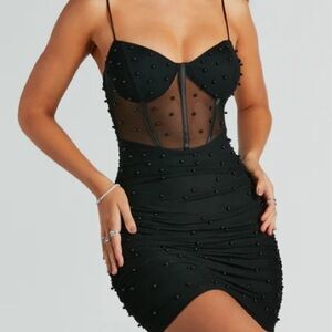 Sassy But Classy Faux Pearl Bustier Mini Dress